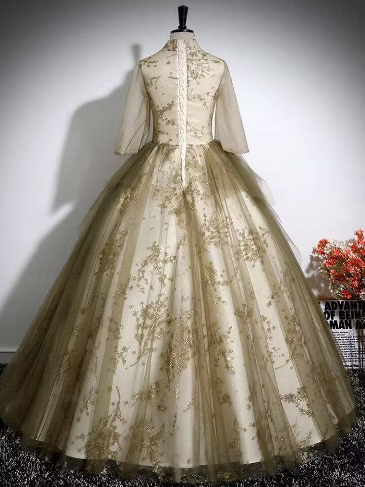 Collar floral women long ball gown evening dress