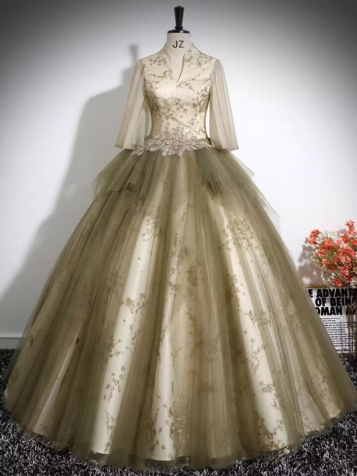 Collar floral women long ball gown evening dress