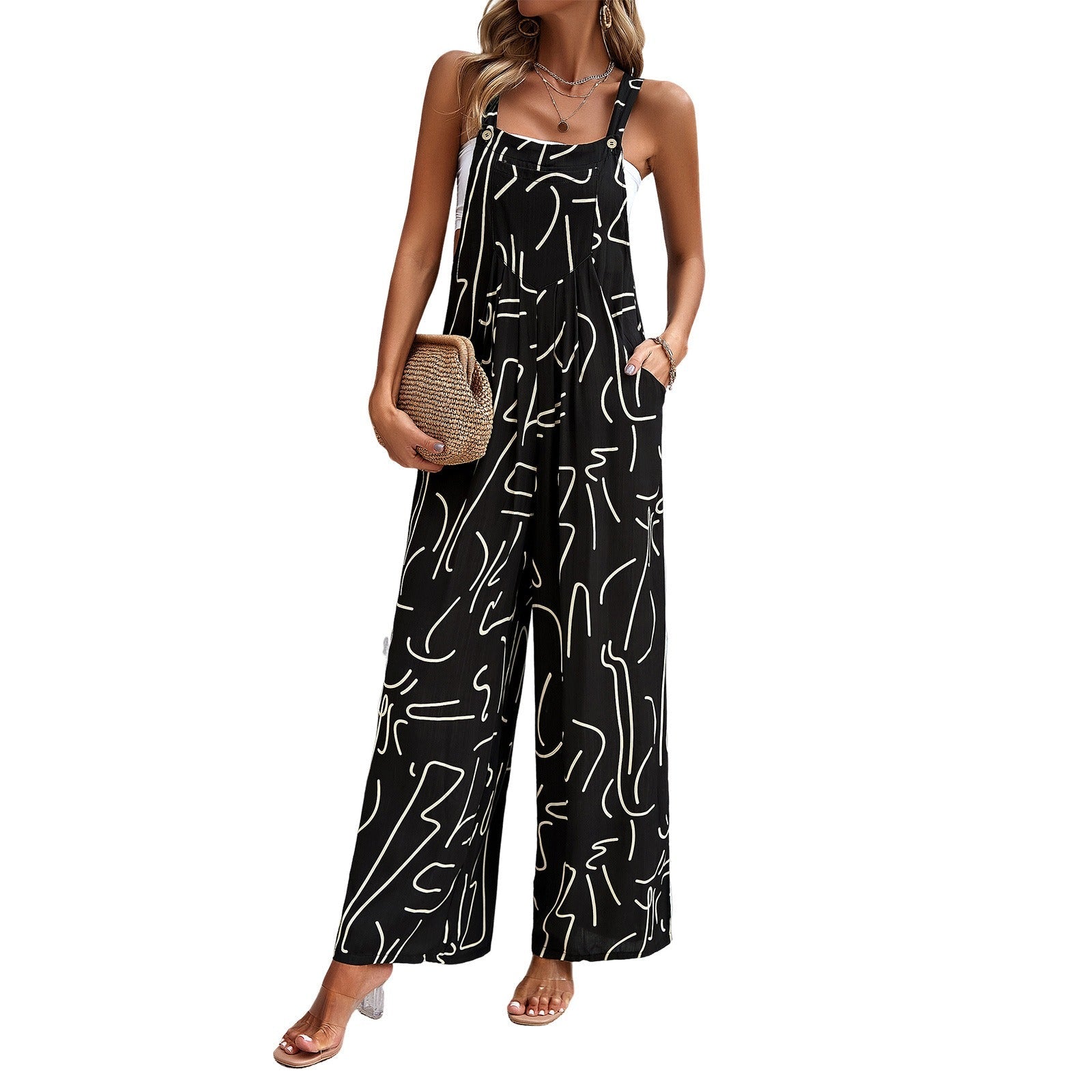 European and American women's spring and summer elegant printed jumpsuit