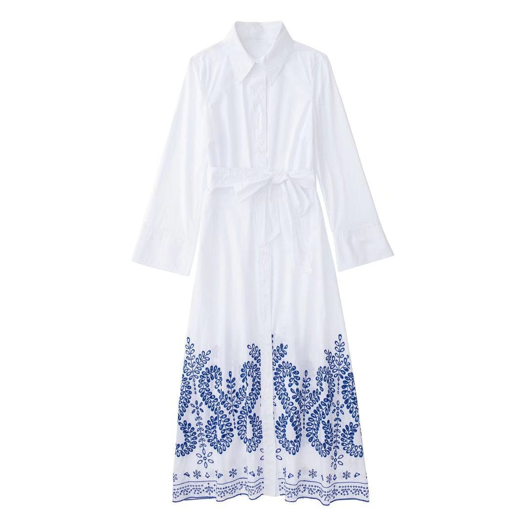 Spring New Women's Embroidered Belt Shirt Dress