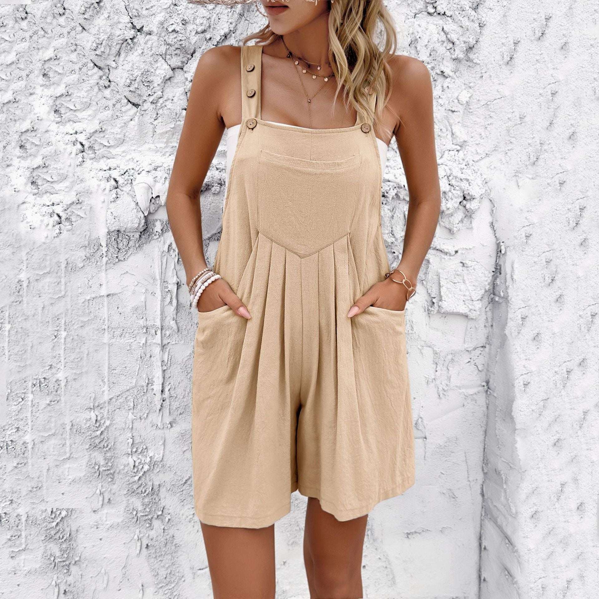 Spring and summer casual solid color overalls shorts