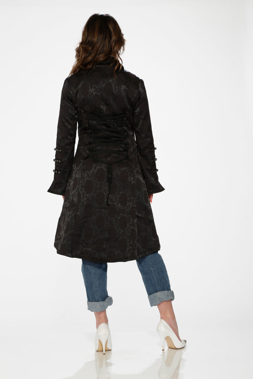 10191 Black Brocade HiLo Coat