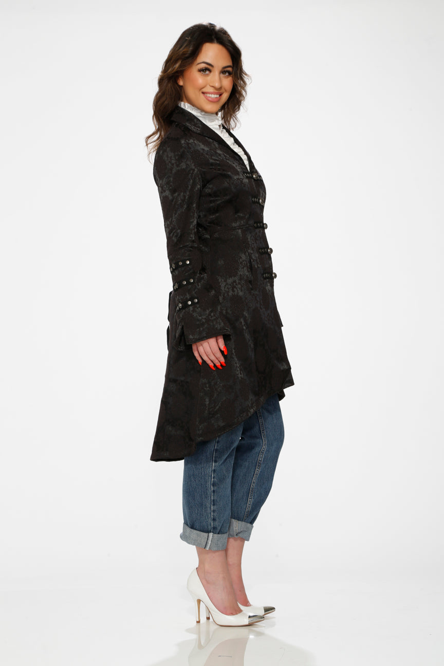 10191 Black Brocade HiLo Coat