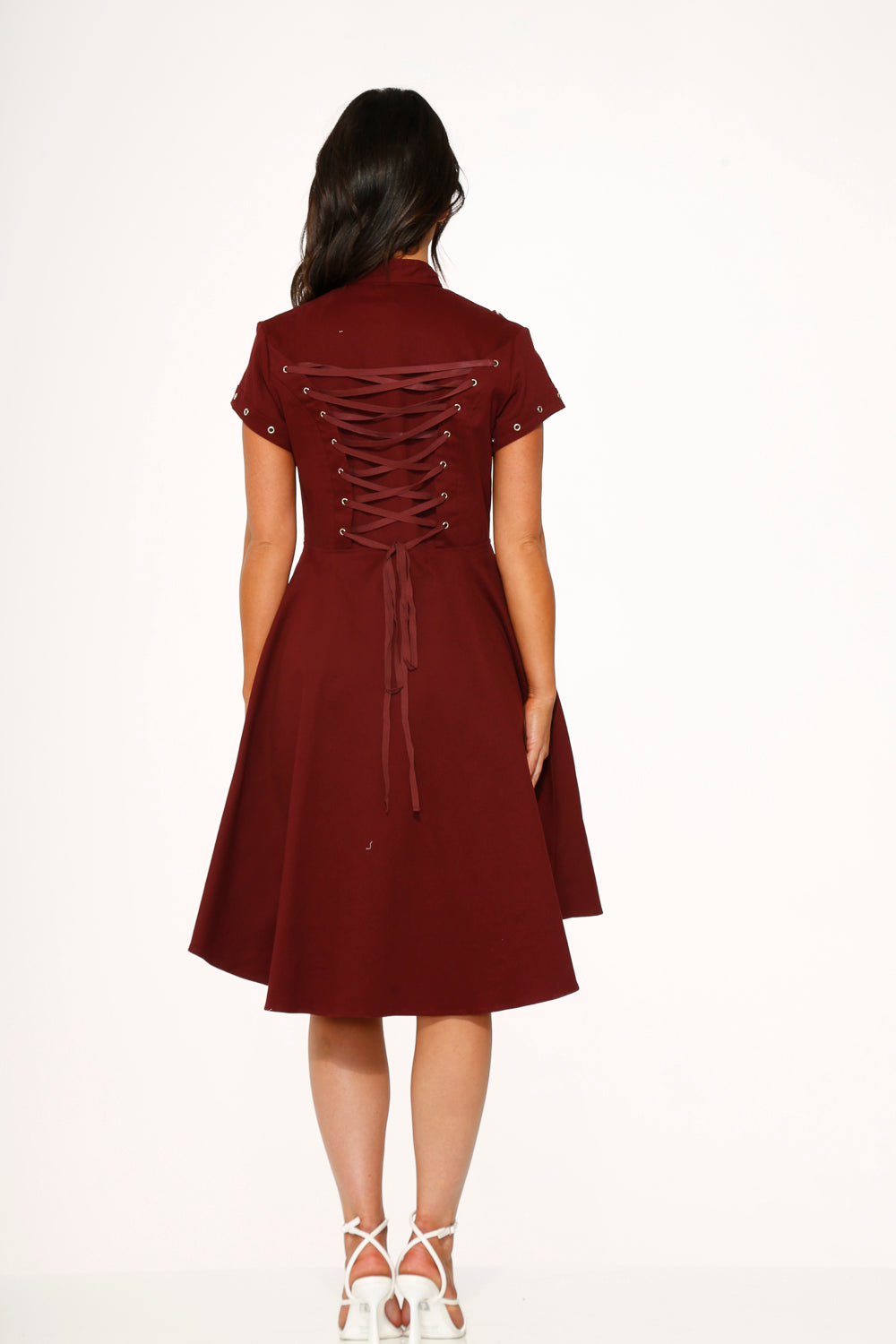 10274 Battalion Burgundy HiLo Swing Dress