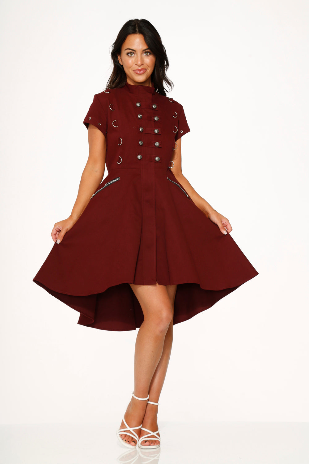 10274 Battalion Burgundy HiLo Swing Dress