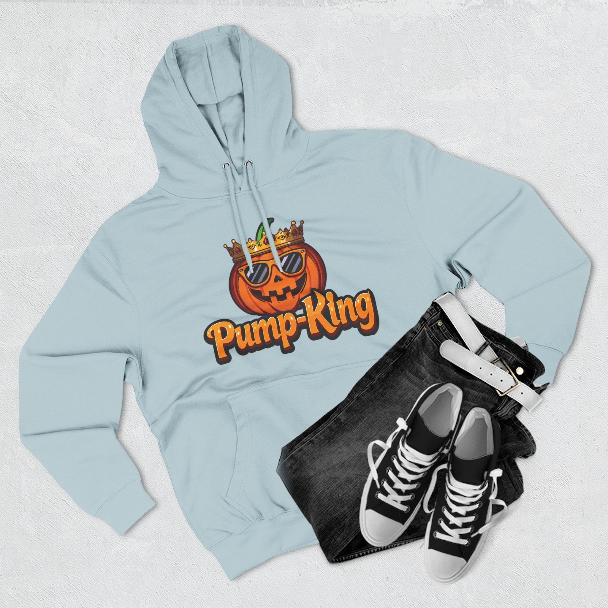 Pump-King Halloween Hoodie, Cozy Fleece Sweatshirt for Fall, Funny Pumpkin Apparel, Autumn Style, Perfect for Halloween Celebrations