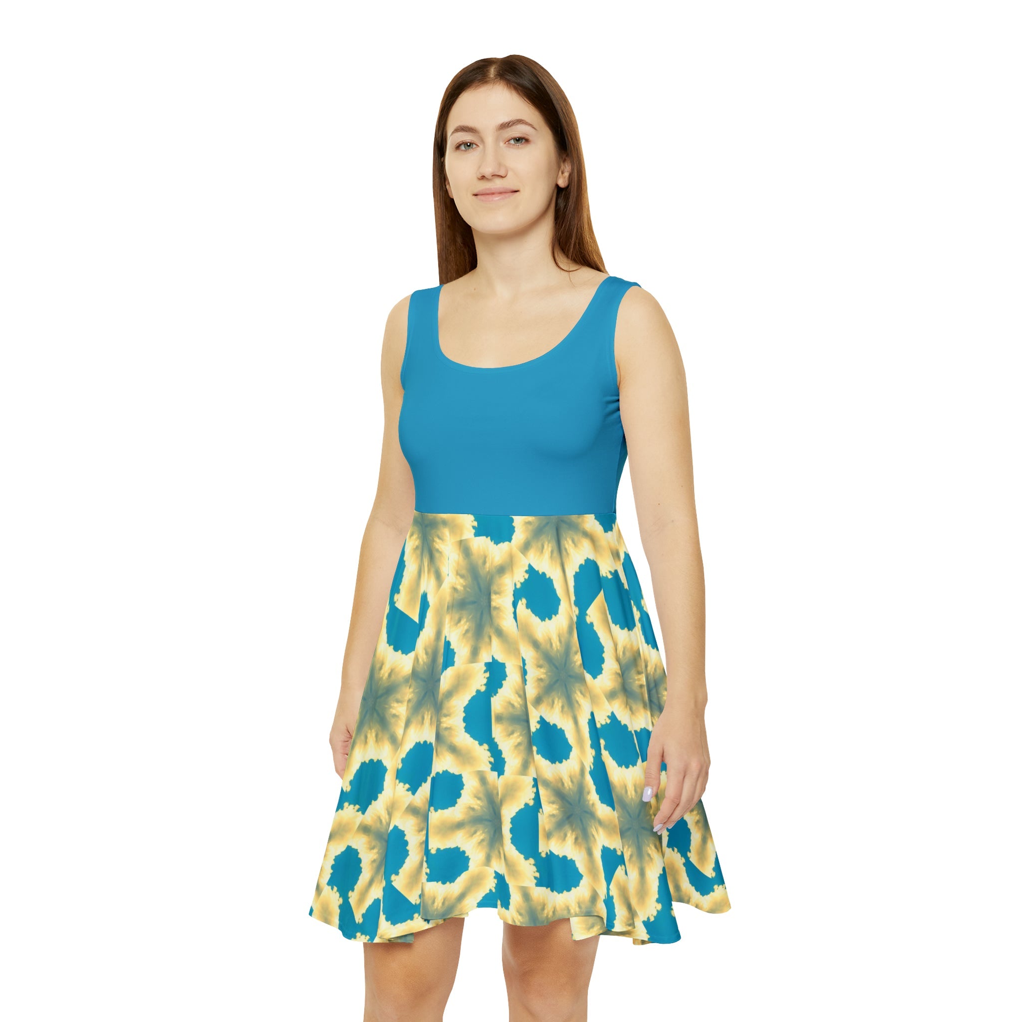 Blue with White Fluffy Clouds Skater Dress up to 2XL