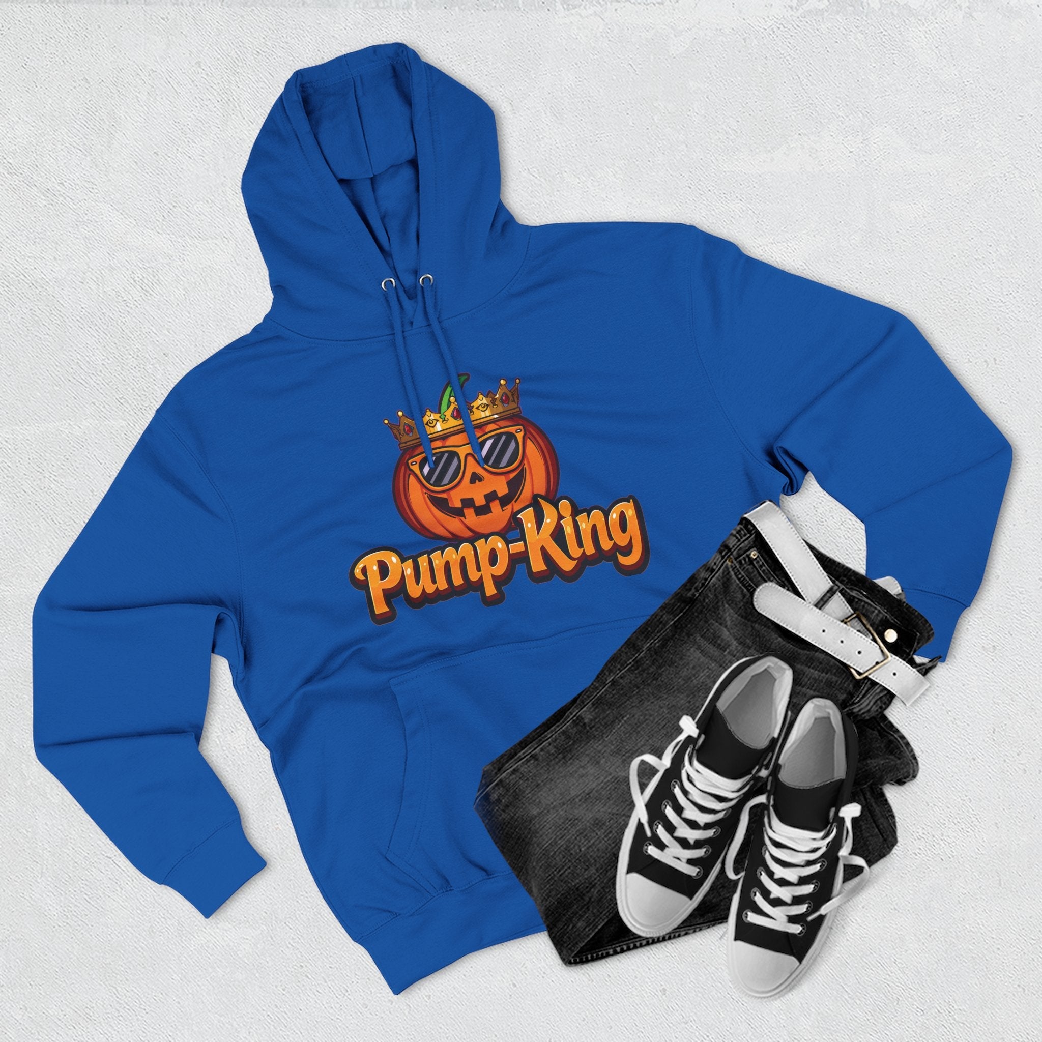 Pump-King Halloween Hoodie, Cozy Fleece Sweatshirt for Fall, Funny Pumpkin Apparel, Autumn Style, Perfect for Halloween Celebrations