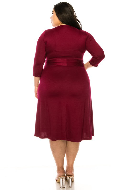 Plus Size Solid Faux Wrap Dress