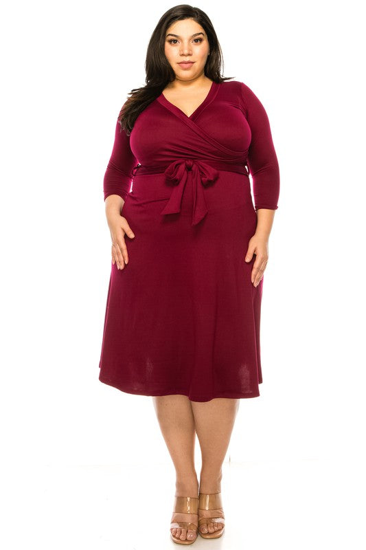 Plus Size Solid Faux Wrap Dress