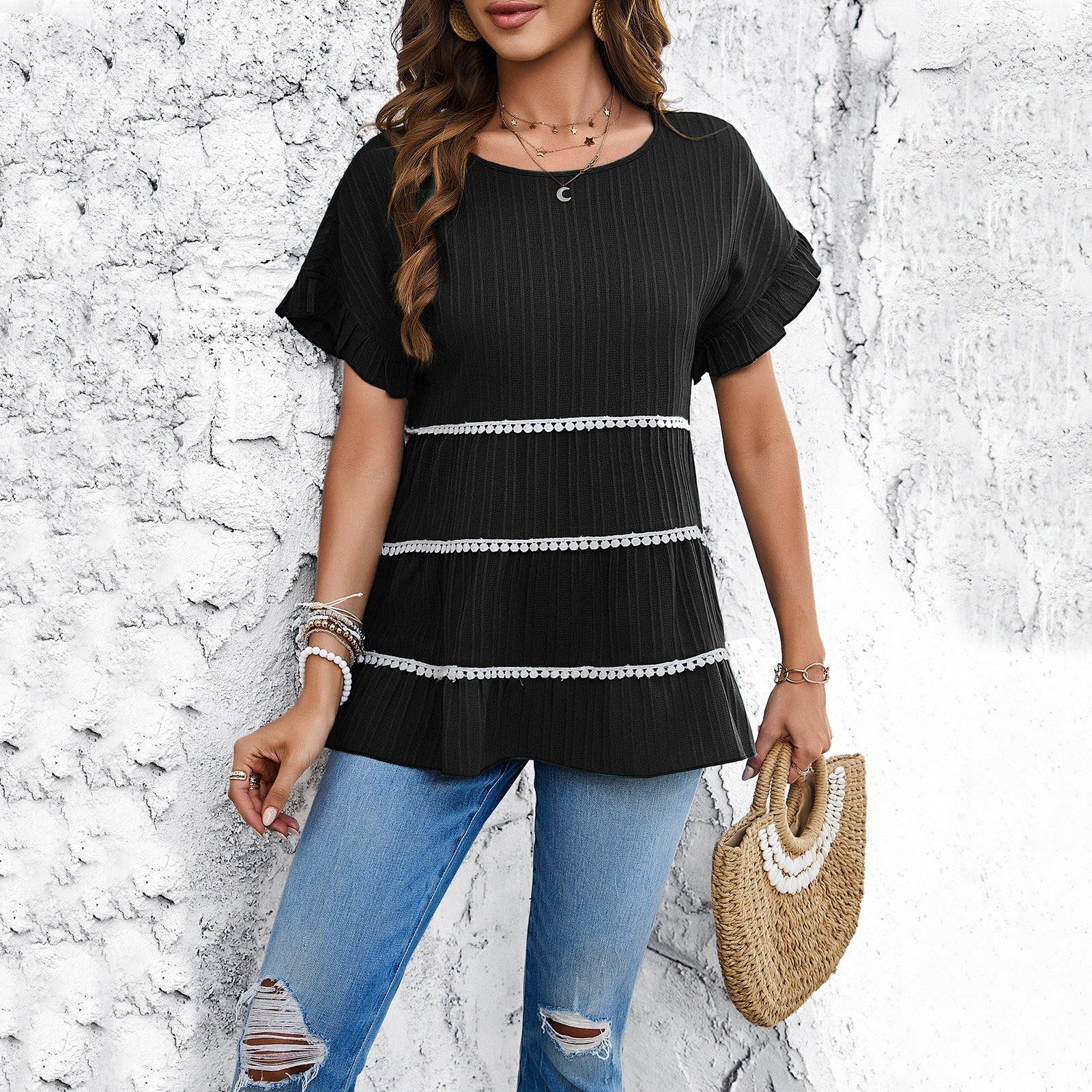 Spring and summer foreign trade casual loose short sleeved top