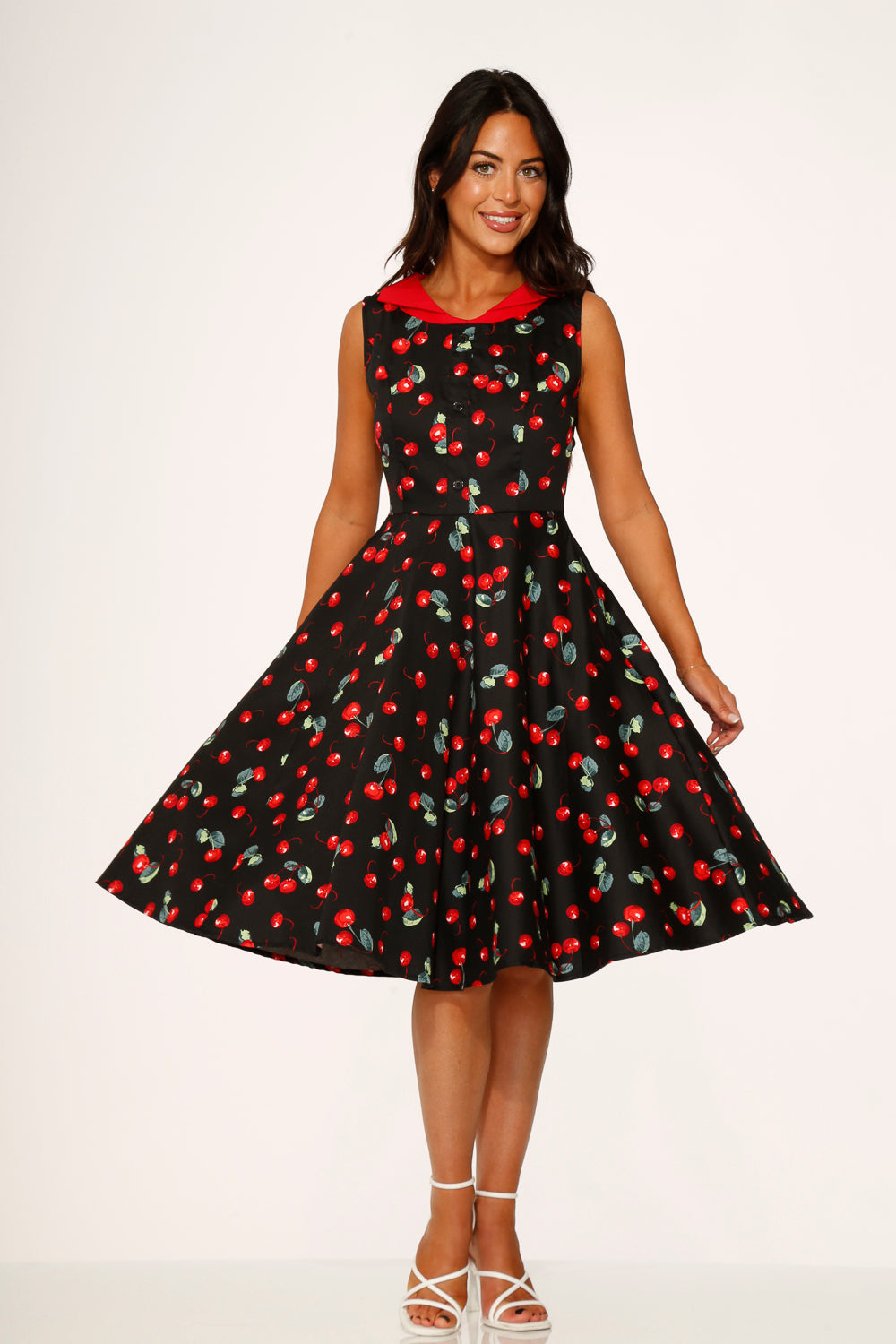 21261 Black Red Cherry Swing Dress