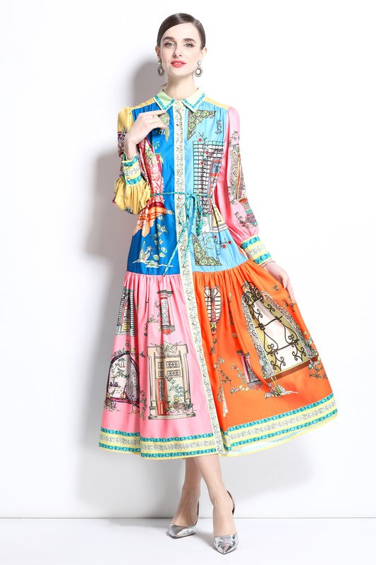 Women's Vintage Pattern Colorful Long Maxi Dress