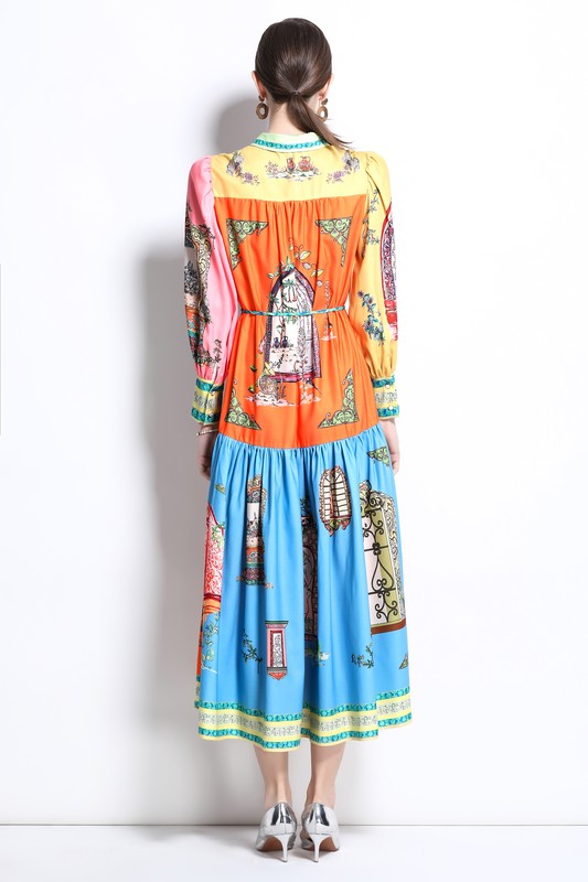 Women's Vintage Pattern Colorful Long Maxi Dress