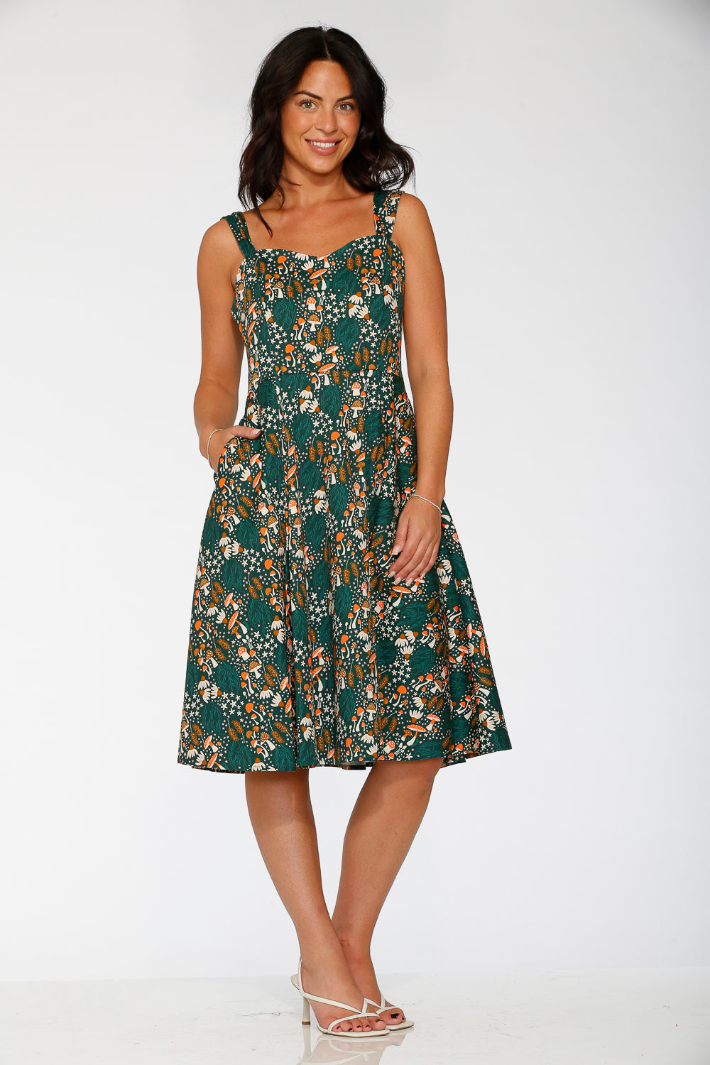 24421 Olive Mushroom Swing Dress