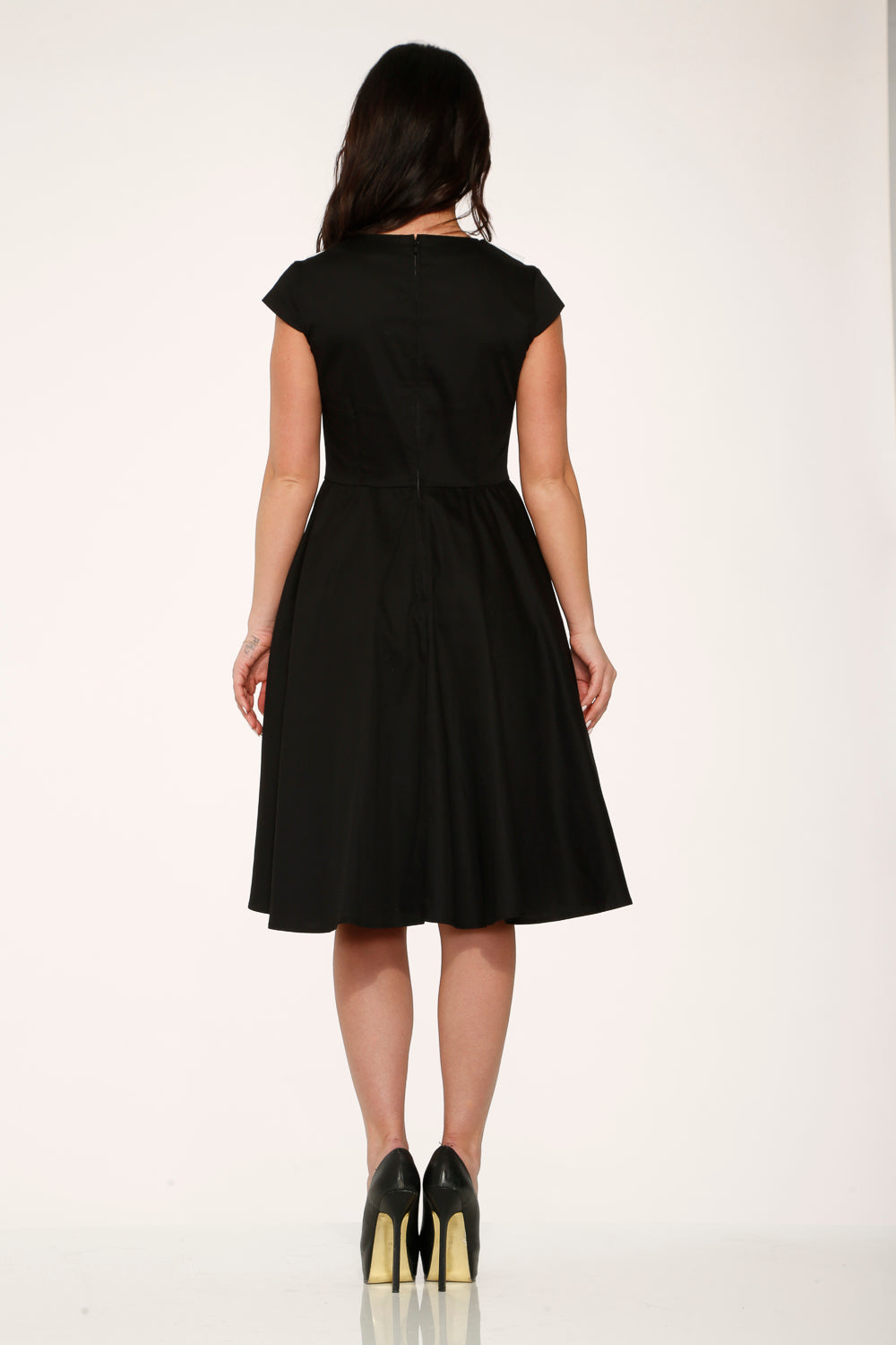 29190 Black White Collar Swing Dress