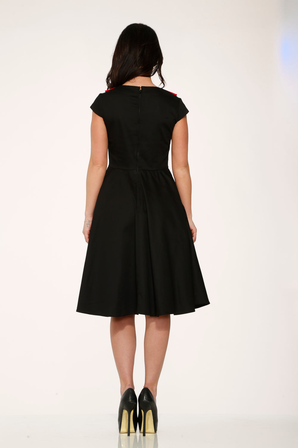 29191 Black Red Collar Swing Dress