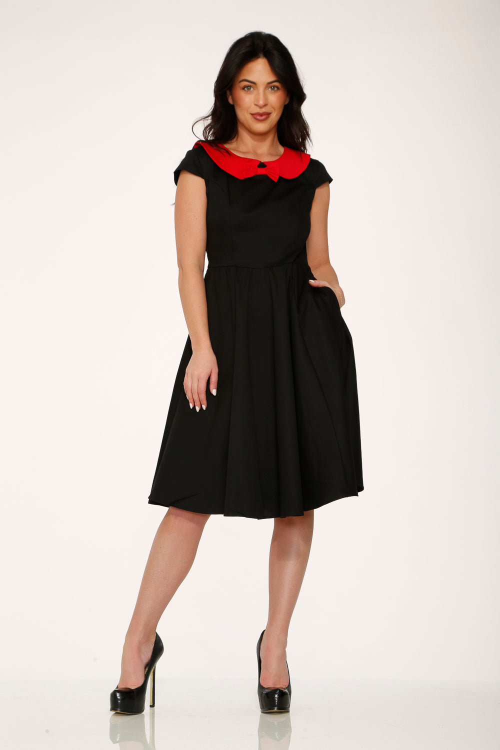 29191 Black Red Collar Swing Dress