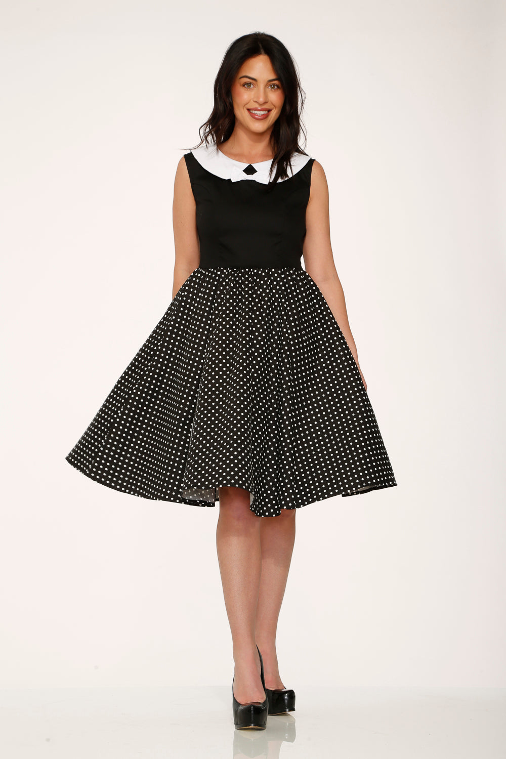 29200 Black White Polka Dot Swing Dress