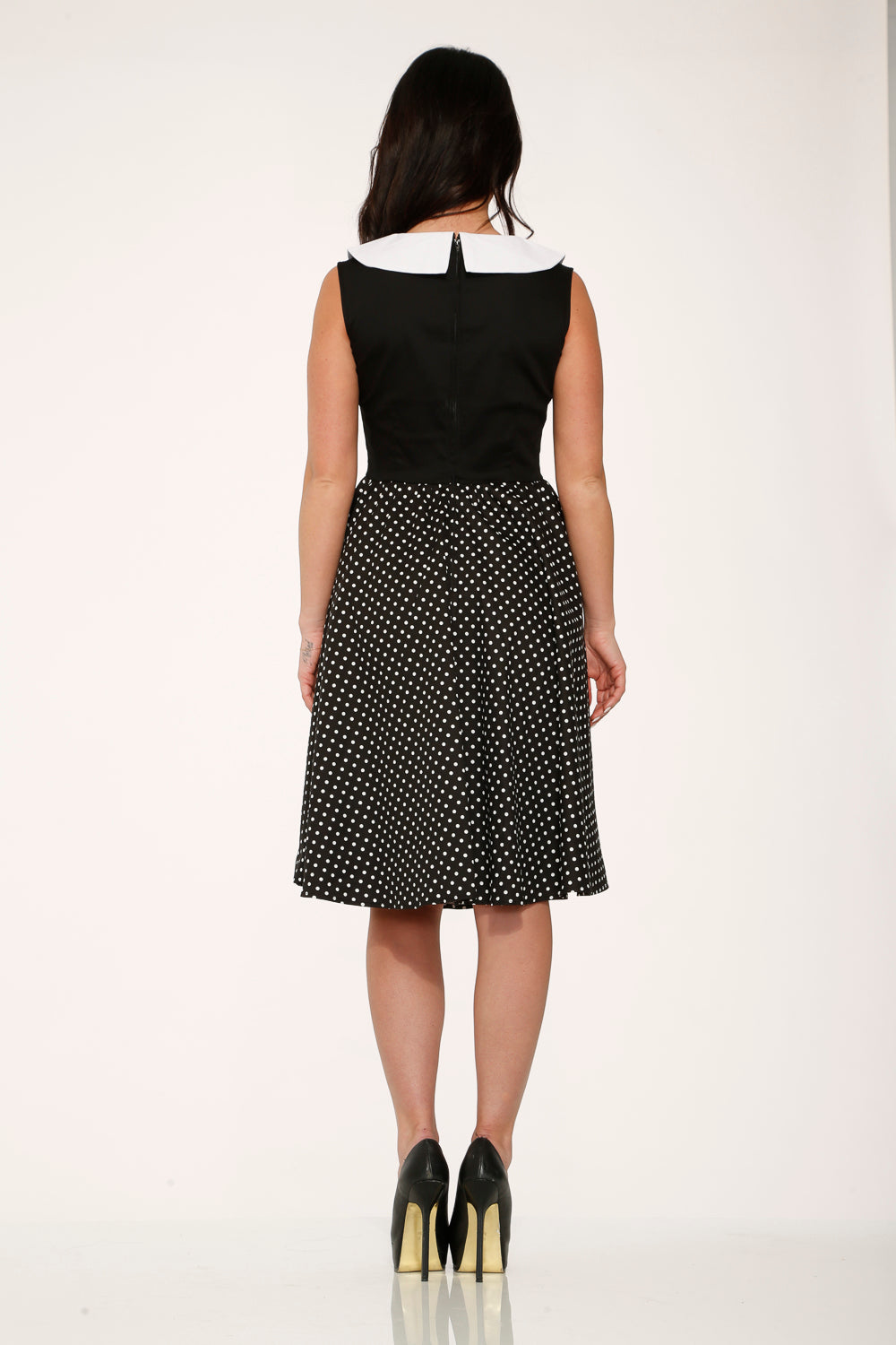 29200 Black White Polka Dot Swing Dress