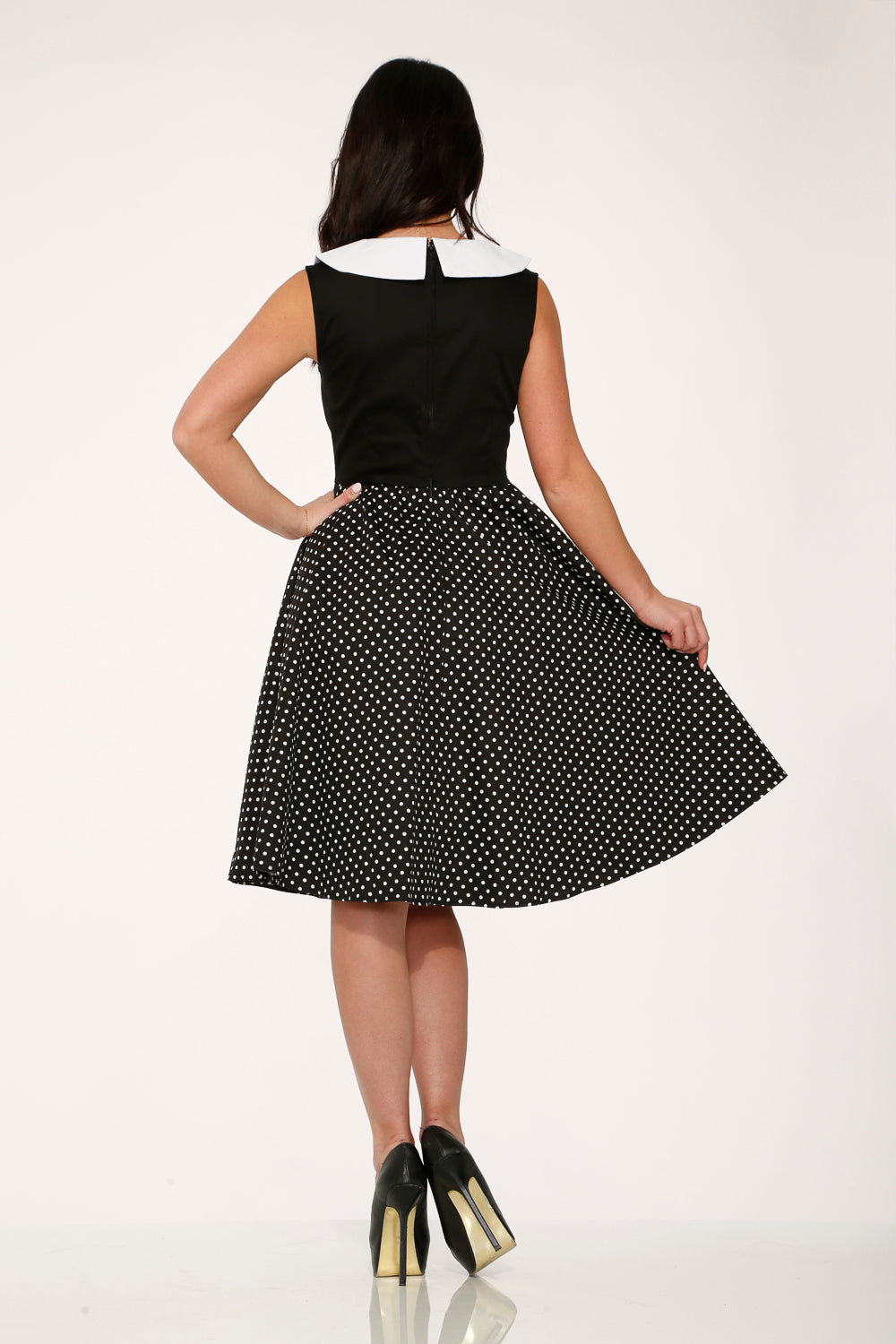 29200 Black White Polka Dot Swing Dress