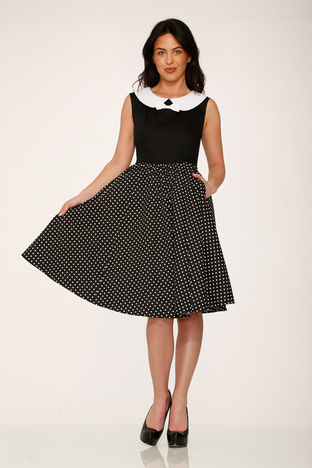 29200 Black White Polka Dot Swing Dress