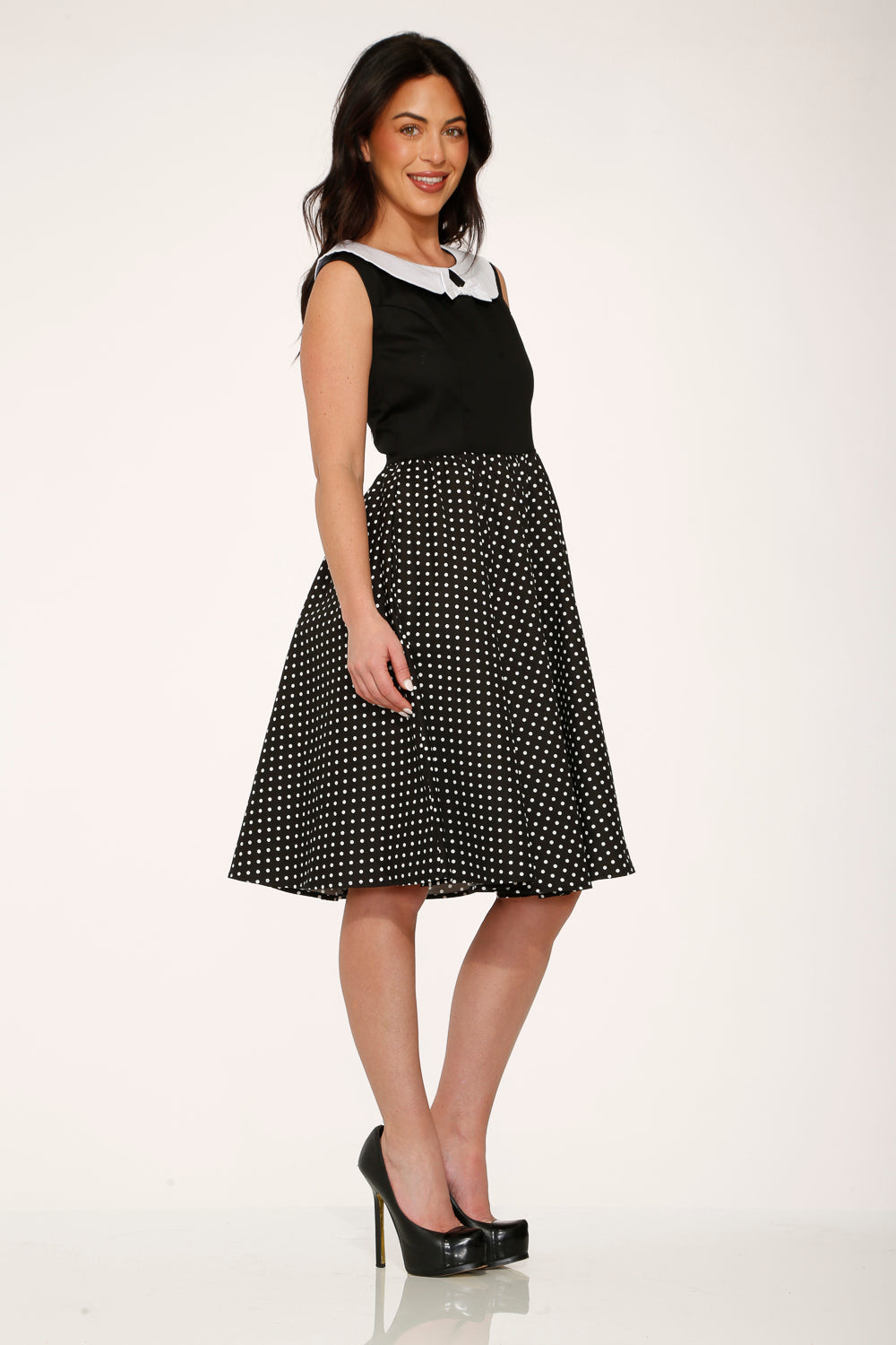 29200 Black White Polka Dot Swing Dress