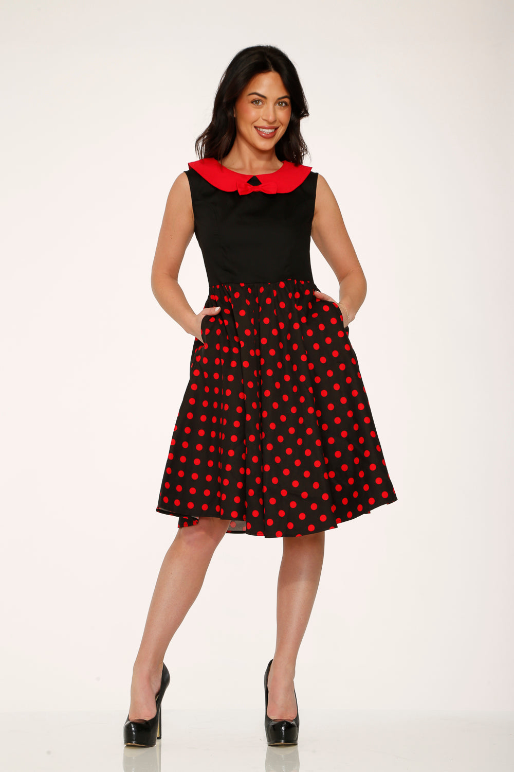 29201 Black Red Polka Dot Swing Dress
