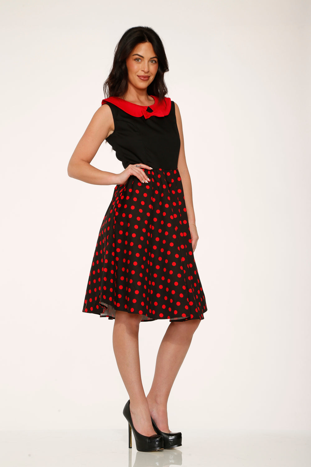 29201 Black Red Polka Dot Swing Dress