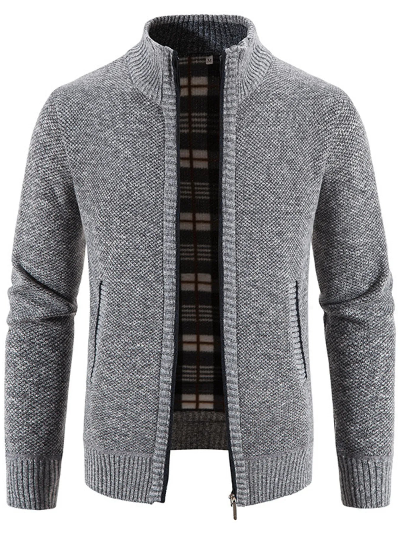 Men's Plus Size Zip-Up Long Sleeve Cardigan