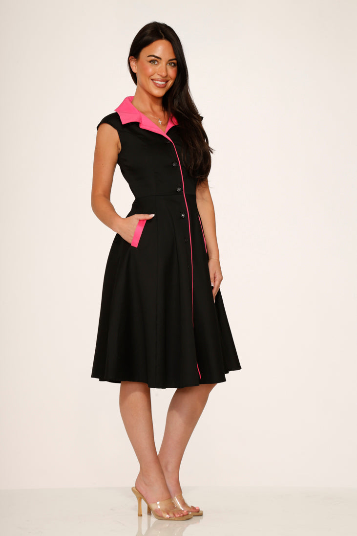 3311 Black Pink Diablo Swing Dress