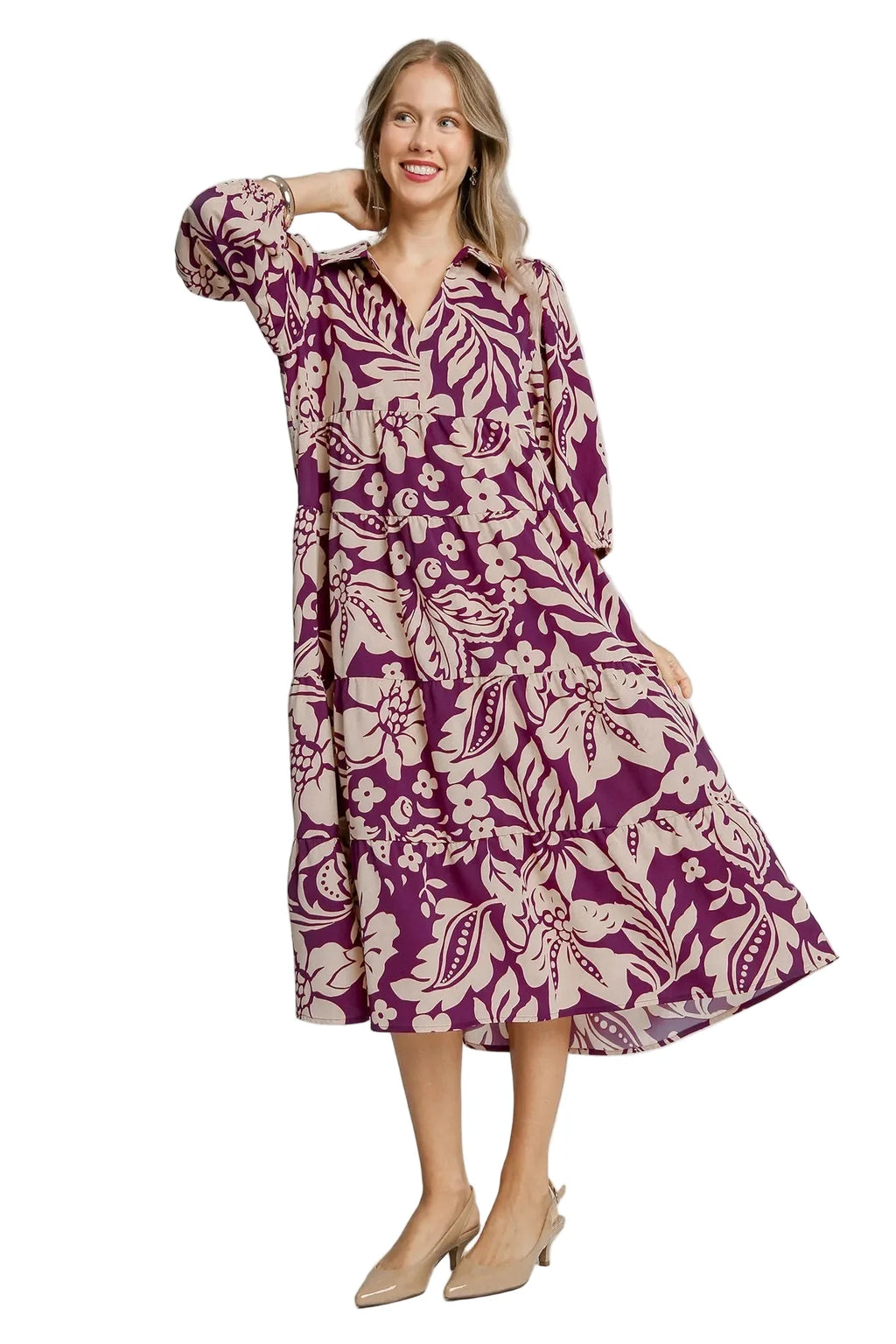 Floral Print Tiered Midi Dress