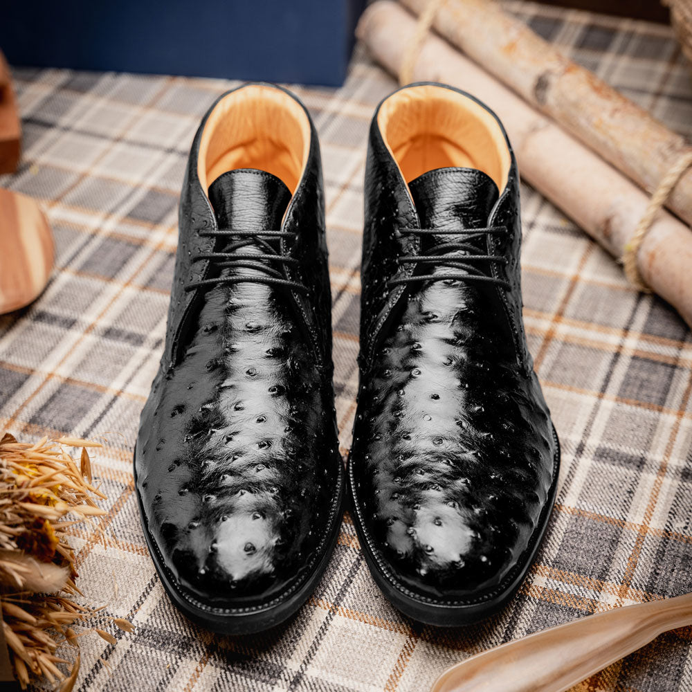 43-594-BLK MARCO Ostrich Quill Chukka Boot, Black