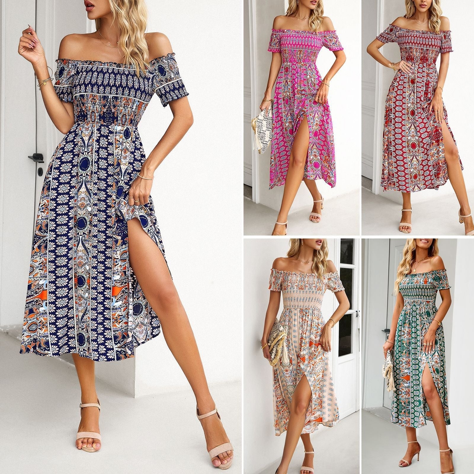 Spring/Summer One Shoulder Bohemian Split hem Dress