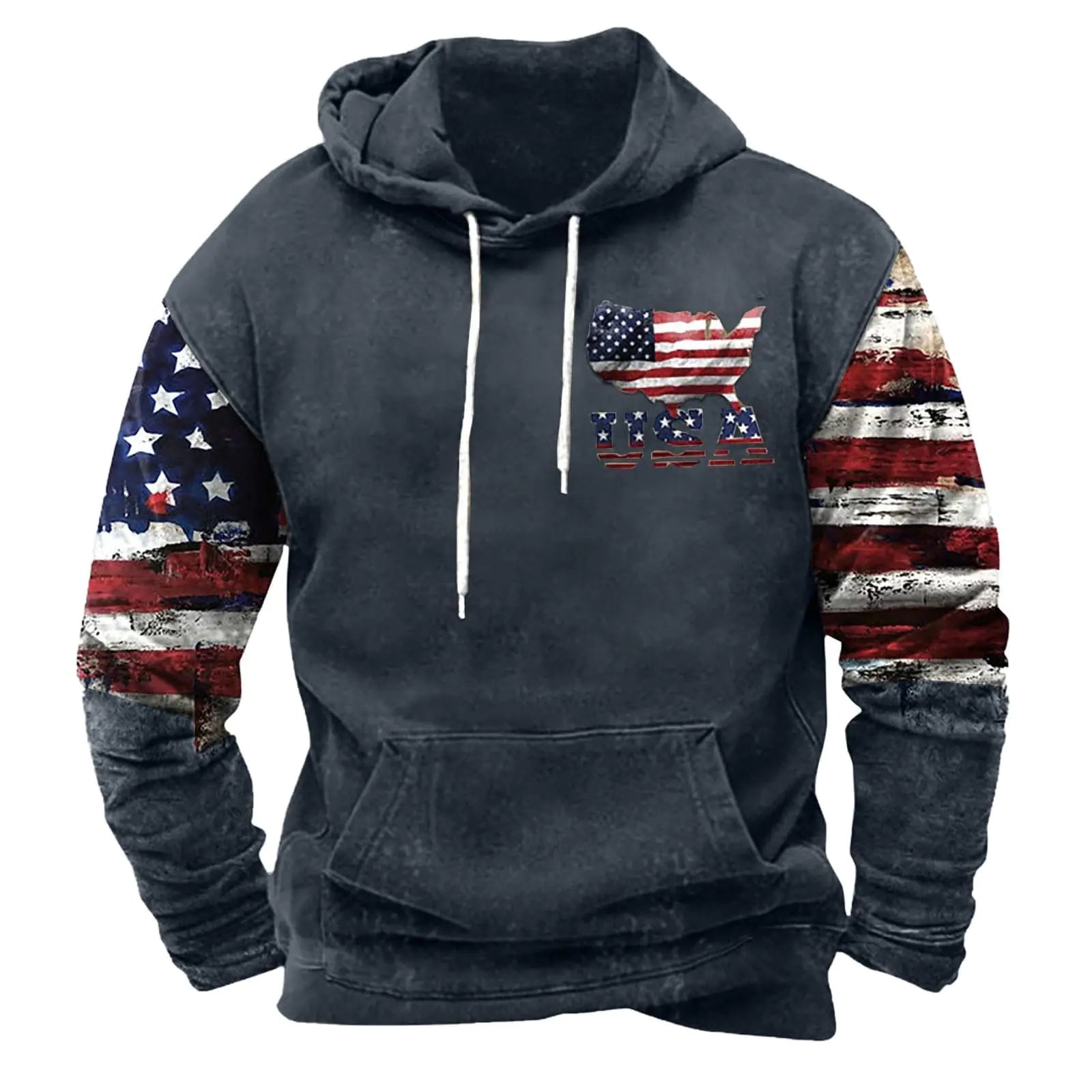 Patriotic Pullover: Men's Vintage USA Flag Hoodie