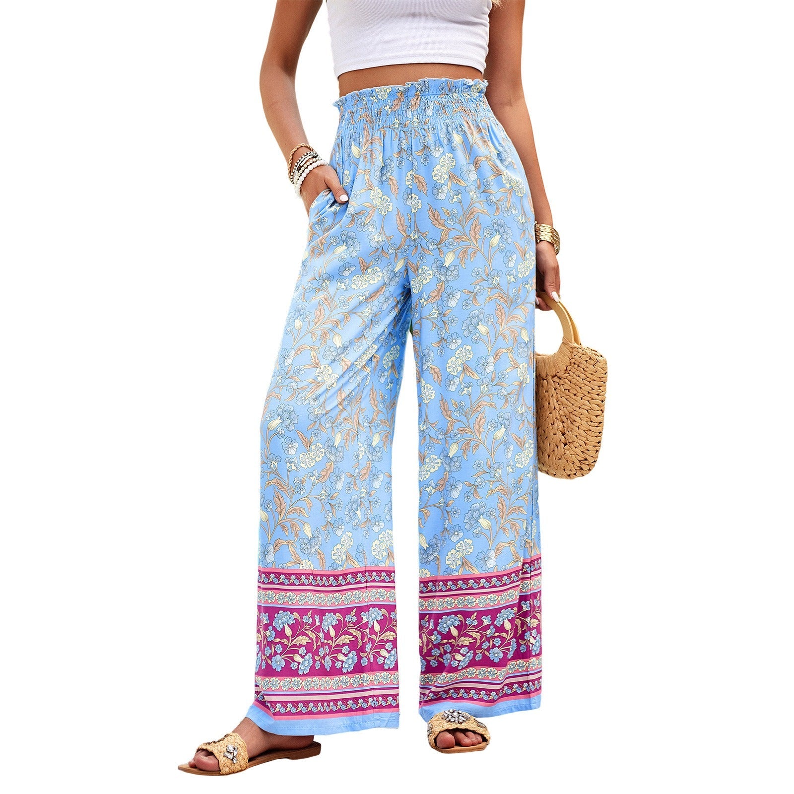 Women's Spring/Summer Elegance Casual Print Tie Up Pants