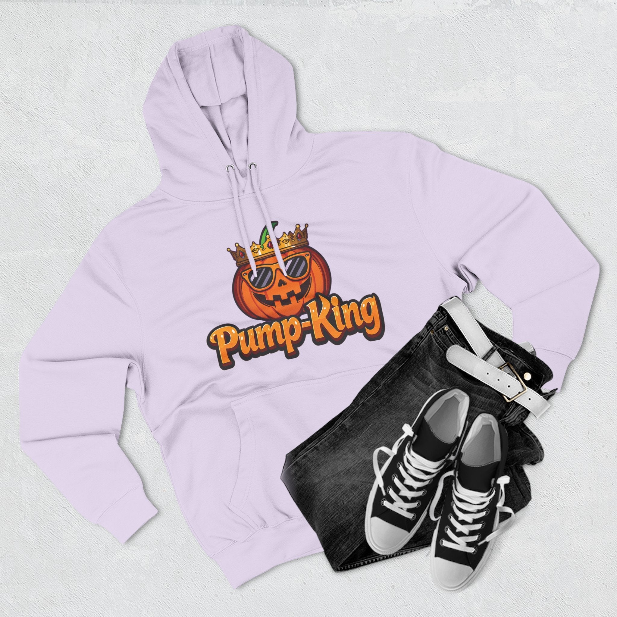 Pump-King Halloween Hoodie, Cozy Fleece Sweatshirt for Fall, Funny Pumpkin Apparel, Autumn Style, Perfect for Halloween Celebrations