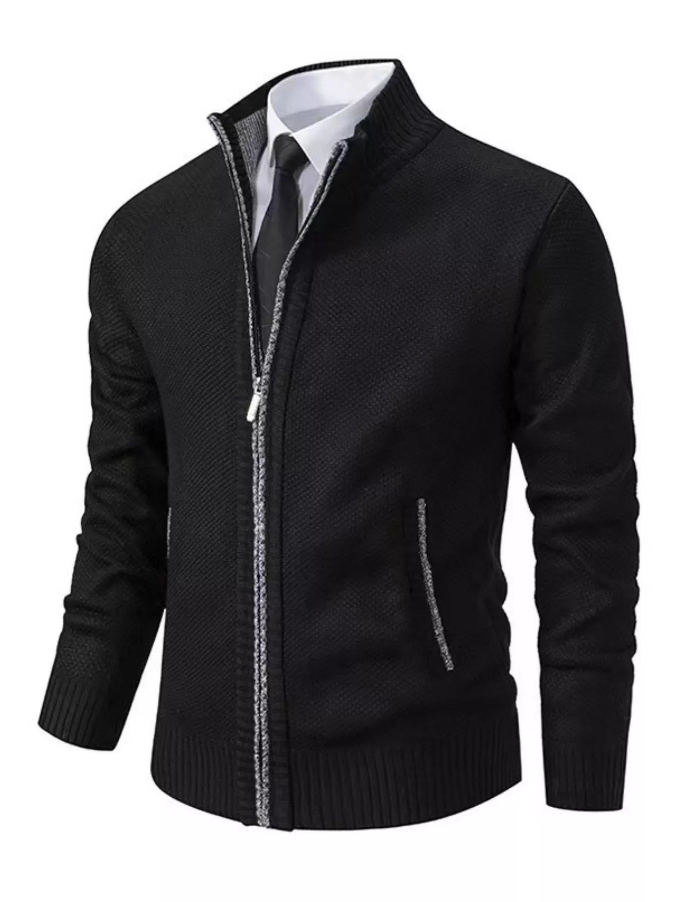 Men's Plus Size Zip Up Ribbed Hem Cardigan