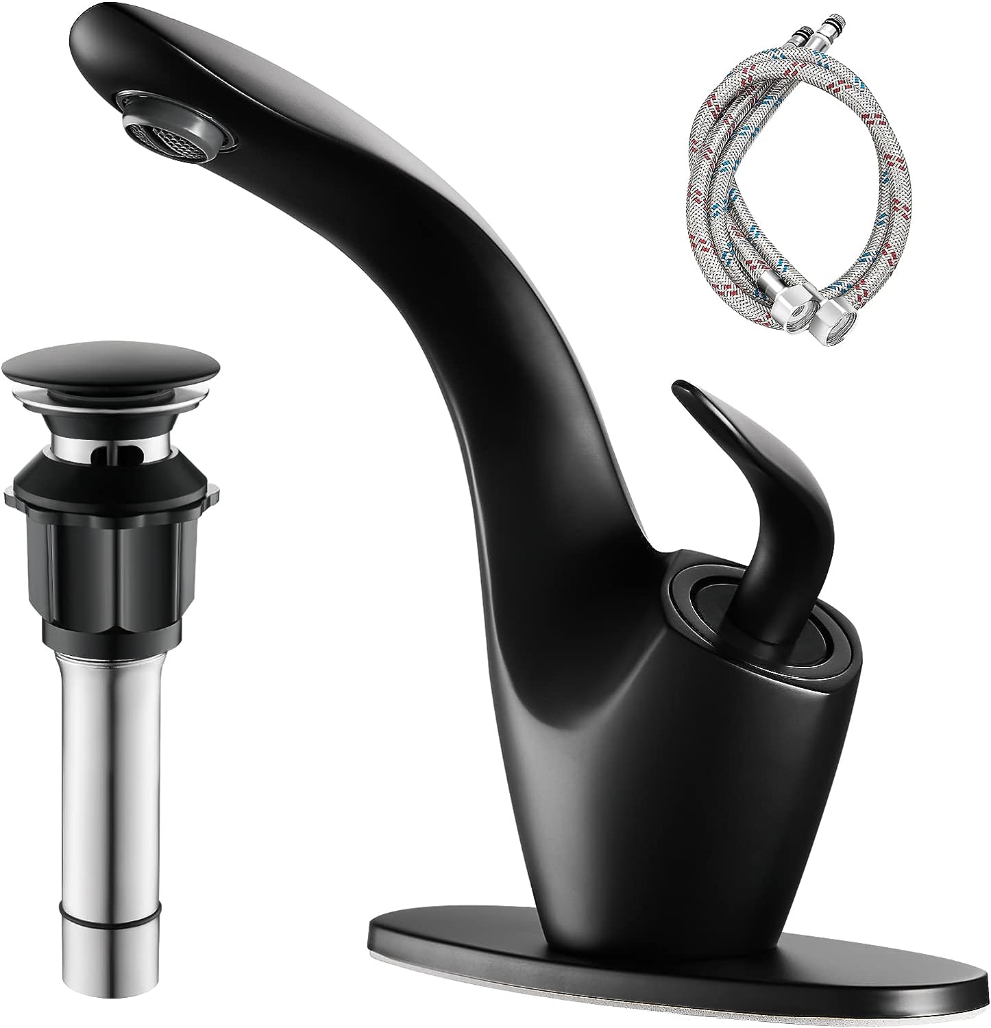 Leaf Silhouette Bathroom Sink Faucet: Modern Single-Handle Design with Essential Accessories & Deck Plate