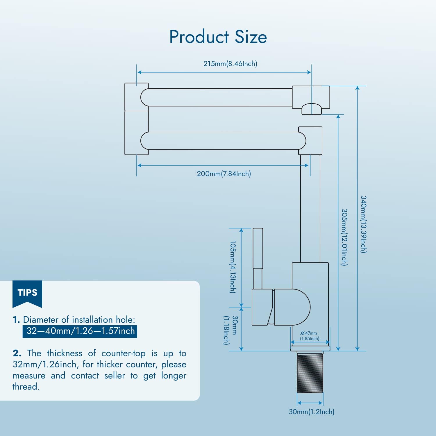 Edison Single-Hole Retractable Folding Kitchen Sink Faucet