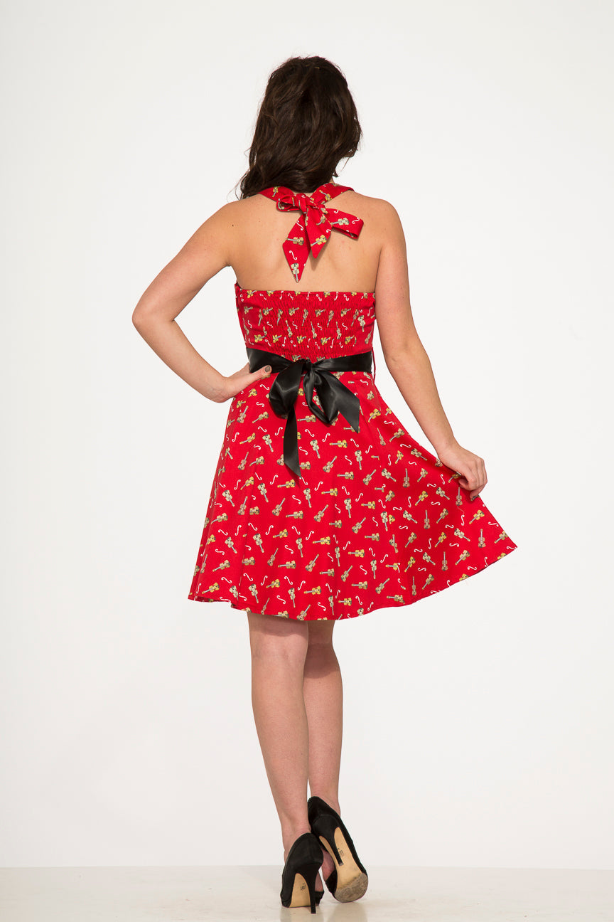 6376 Red Violin Halter Swing Dress