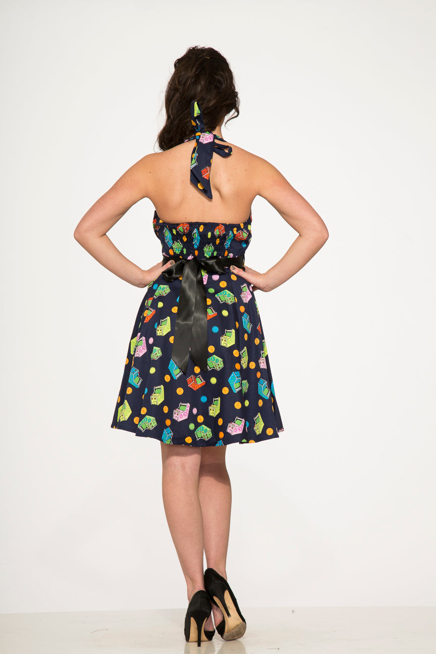 6376 Blue Arcade Halter Dress