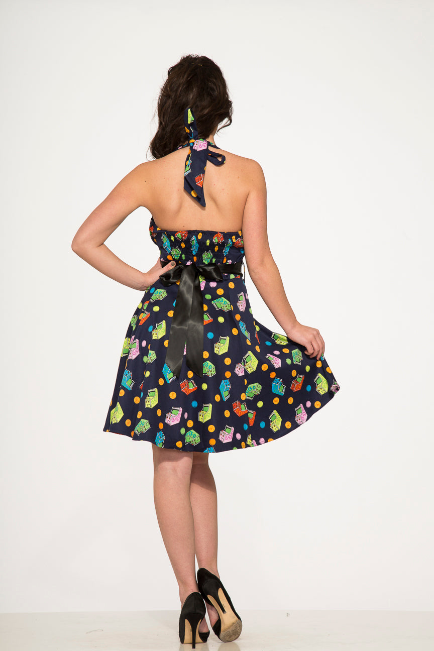 6376 Blue Arcade Halter Dress