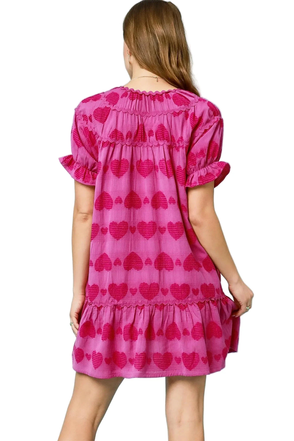 Heart Pattern Short Sleeve Ruffle Babydoll Dress