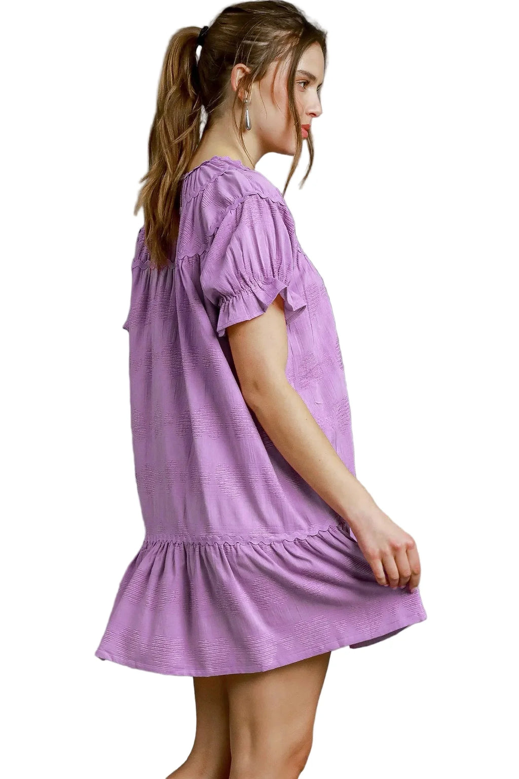 Heart Pattern Short Sleeve Ruffle Babydoll Dress