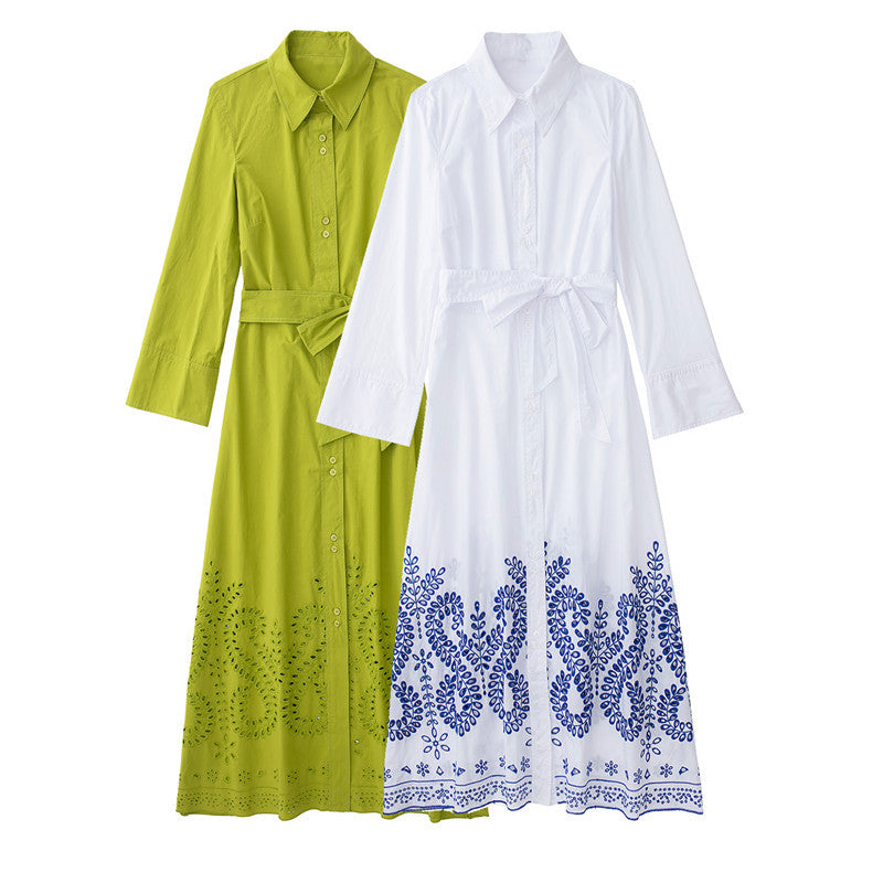 Spring New Women's Embroidered Belt Shirt Dress