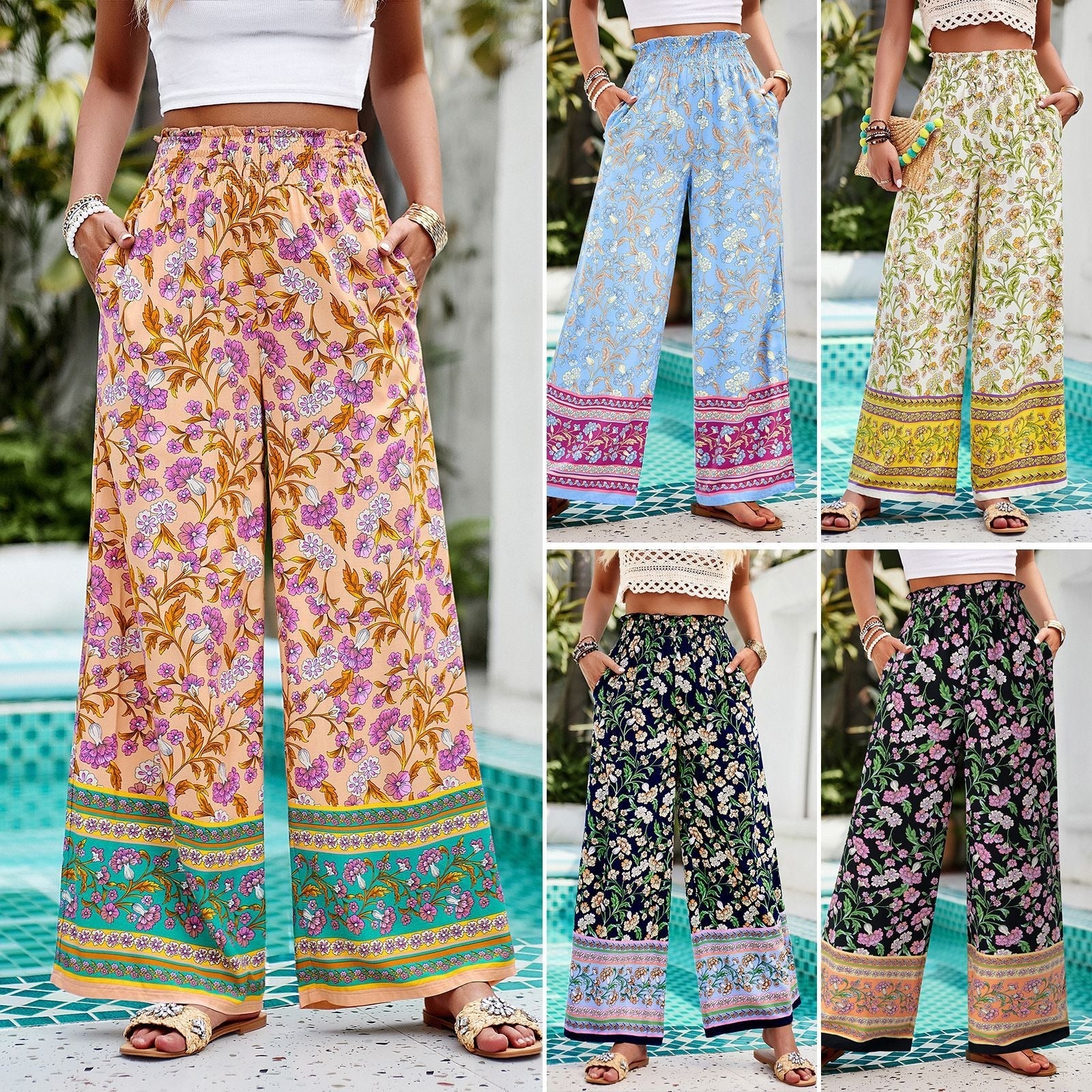 Women's Spring/Summer Elegance Casual Print Tie Up Pants