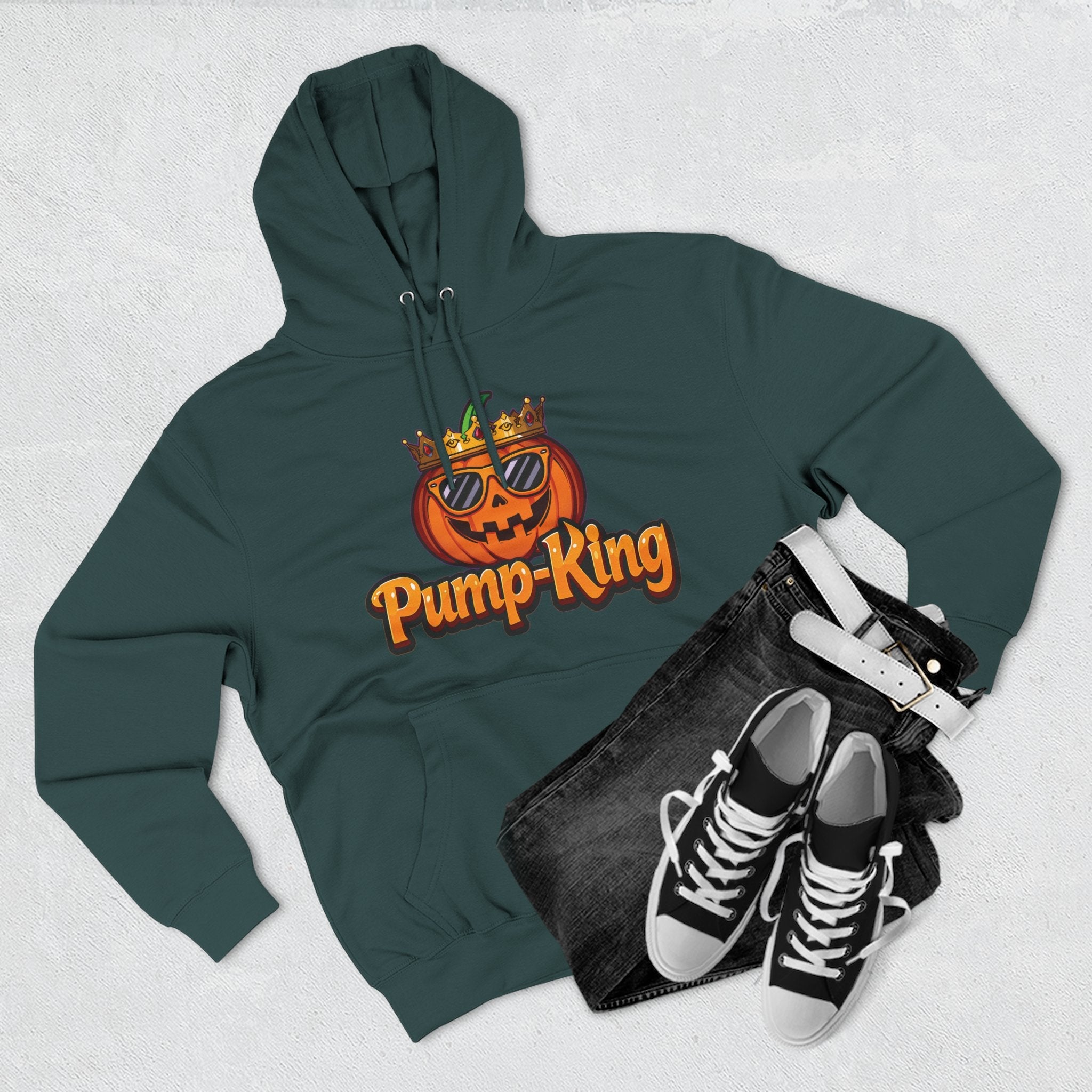 Pump-King Halloween Hoodie, Cozy Fleece Sweatshirt for Fall, Funny Pumpkin Apparel, Autumn Style, Perfect for Halloween Celebrations