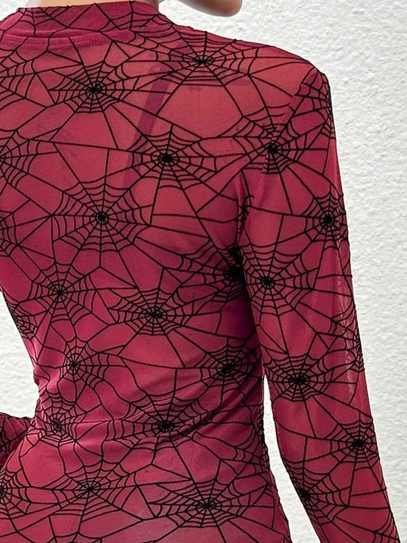 Spider Web Print Long Sleeve Blouse