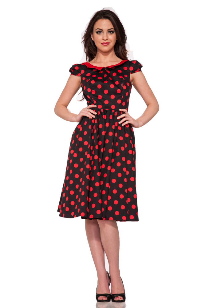 9060 Black Red Polka Dot Swing Dress